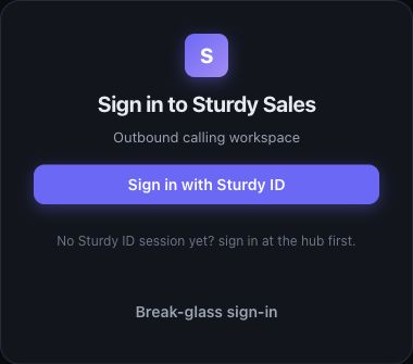 Sales sign-in screen with the Sign in with Sturdy ID button.